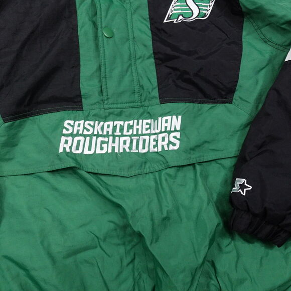 SASKATCHEWAN ROUGHRIDERS GREEN HOODED STARTER JACKET MENS 2XL 90s CLEAN! RARE - Picture 3 of 9